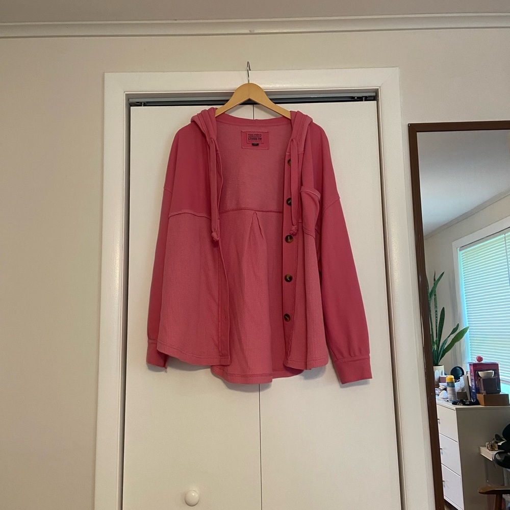 American Eagle Women's Pink Hooded Button-Up Jacket